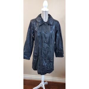 Bradley Bayou Women's Snake Print Leather Trench Coat in Black Size M
